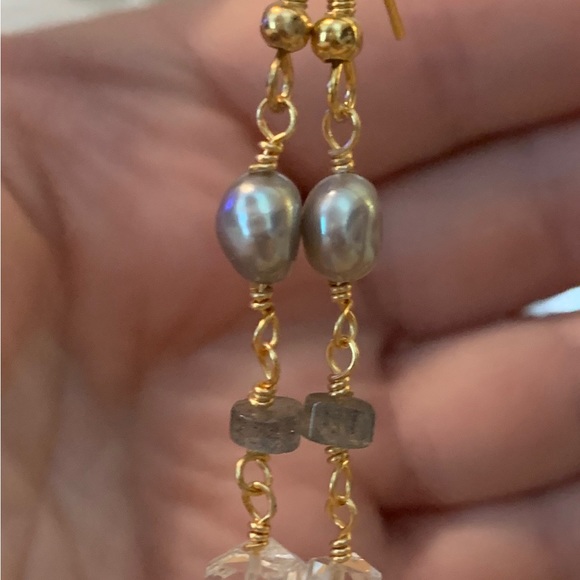 Handmade Pearl Labradorite and Herkimer Dangle Earrings - Picture 7 of 11